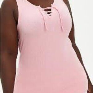 Torrid Sleeveless Rib-Knit Tank Lace Up Ties Pink Size 4